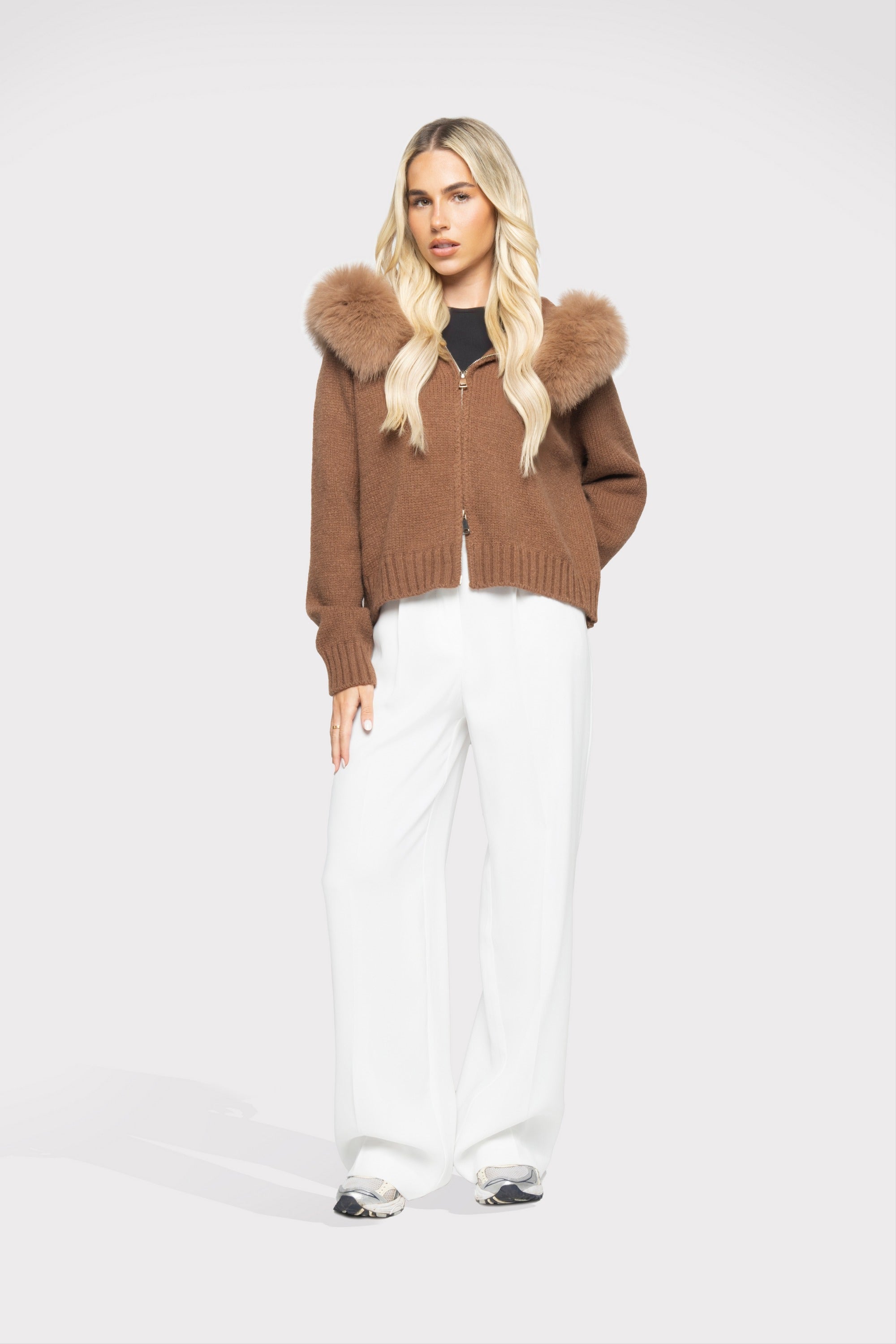 Women's Wool-Blend Jacket with Fur Hood