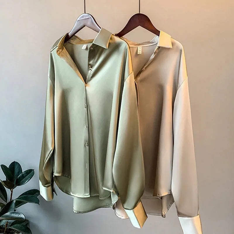 Satin Button-Up Shirt for Effortless Style and Comfort