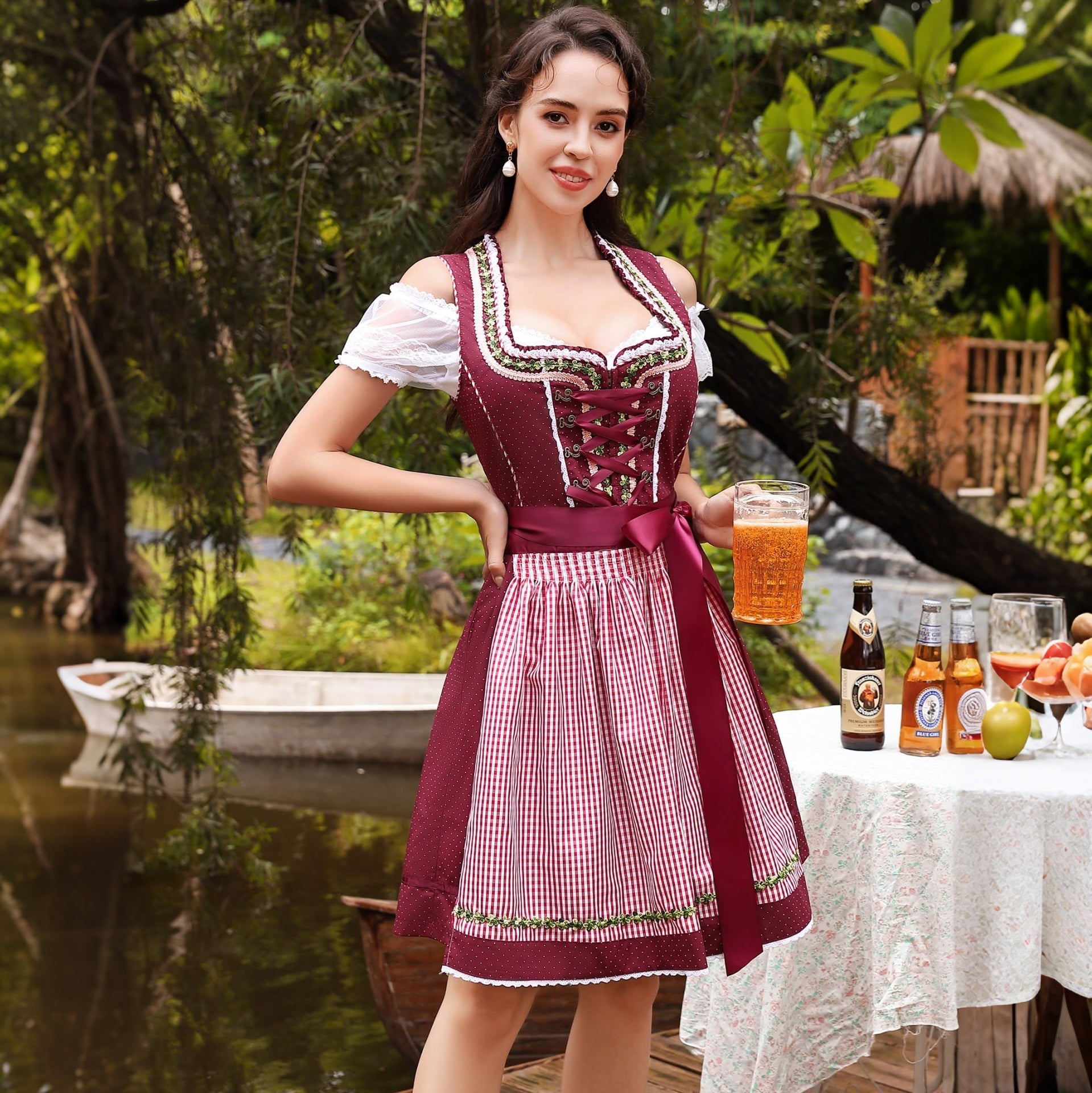 Women's 3-Piece Dirndl Dress with Apron and Blouse