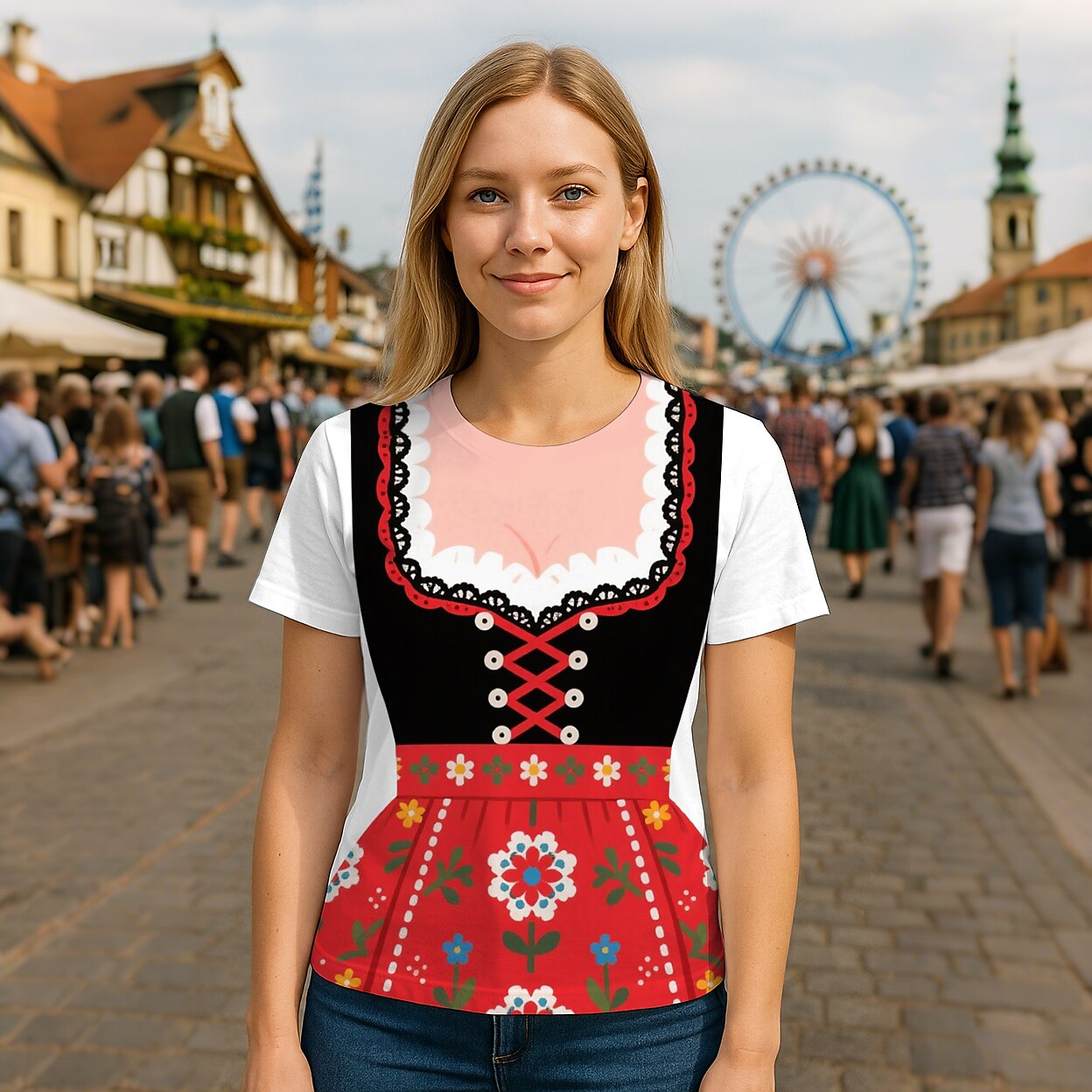 Women's Oktoberfest Dirndl Print T-shirt