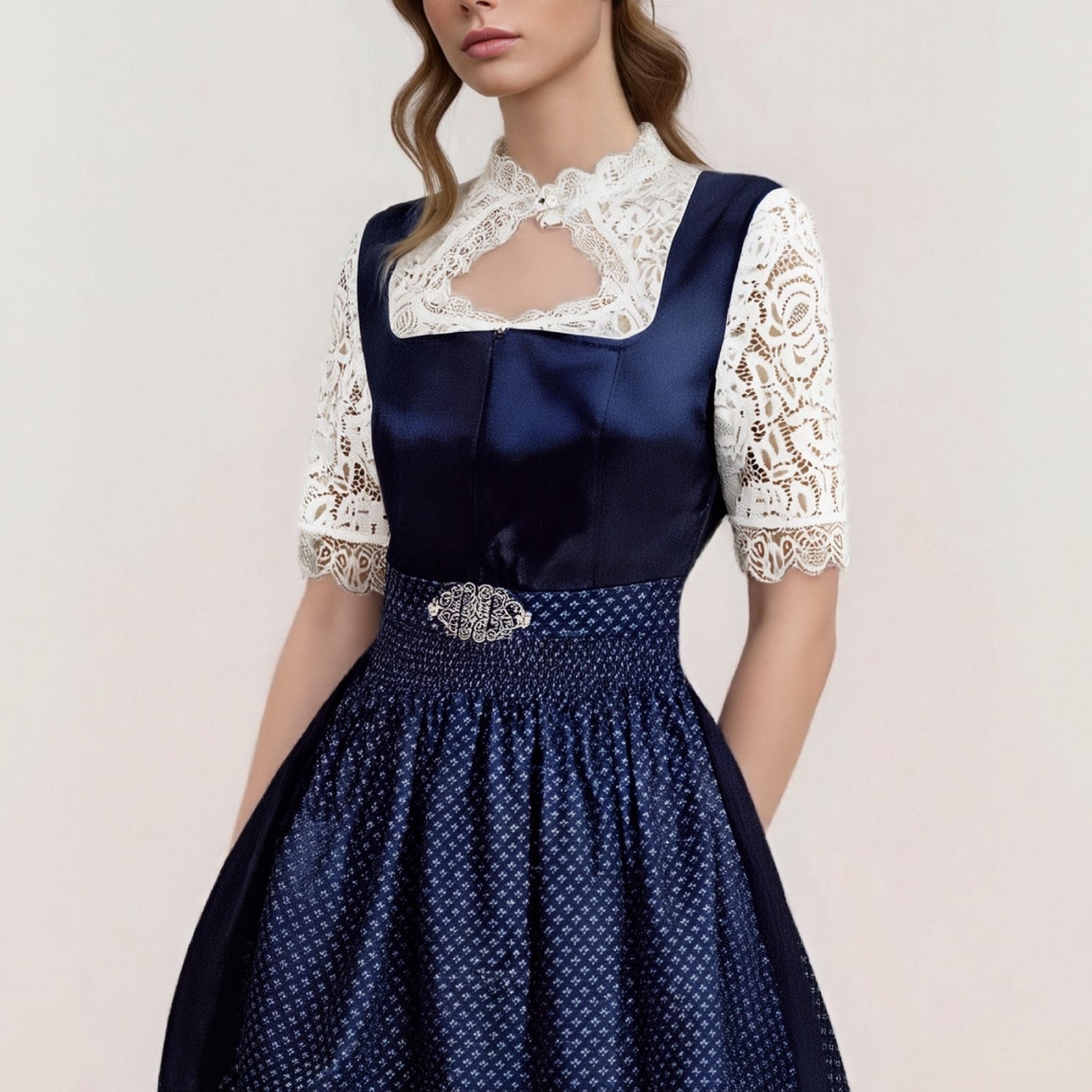 Women's Bavarian Dirndl 3-Piece Set with Apron & Lace Blouse
