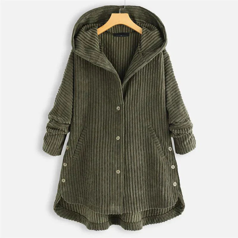 Chic Ribbed Coat with Elegant Hood