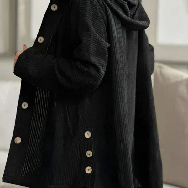 Chic Ribbed Coat with Elegant Hood