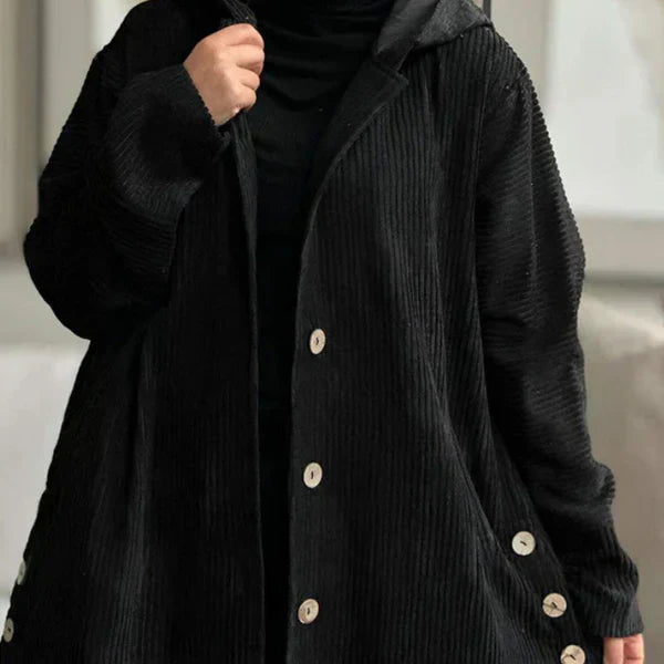 Chic Ribbed Coat with Elegant Hood