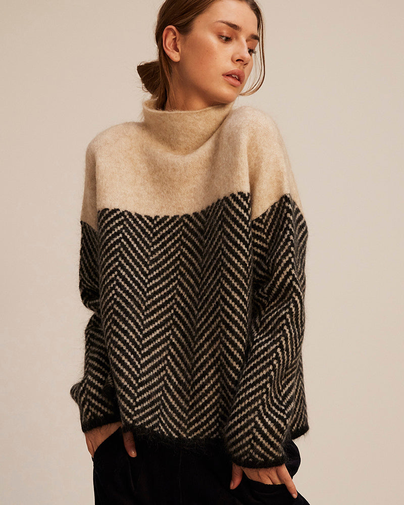 High Neck Contrast Mesh Blouse for Elegant Style