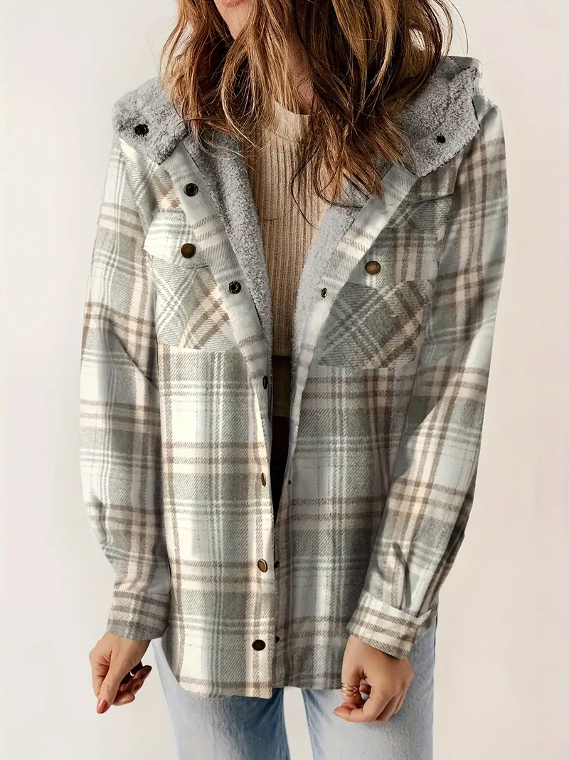 Check Jacket with Sherpa Lining for Warmth and Style
