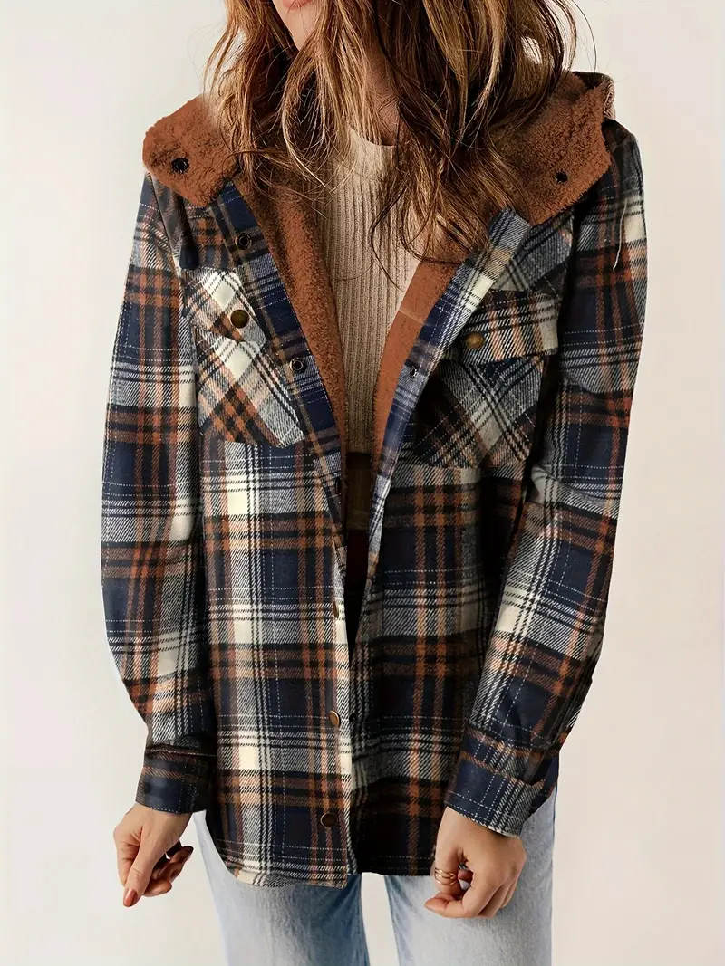 Check Jacket with Sherpa Lining for Warmth and Style