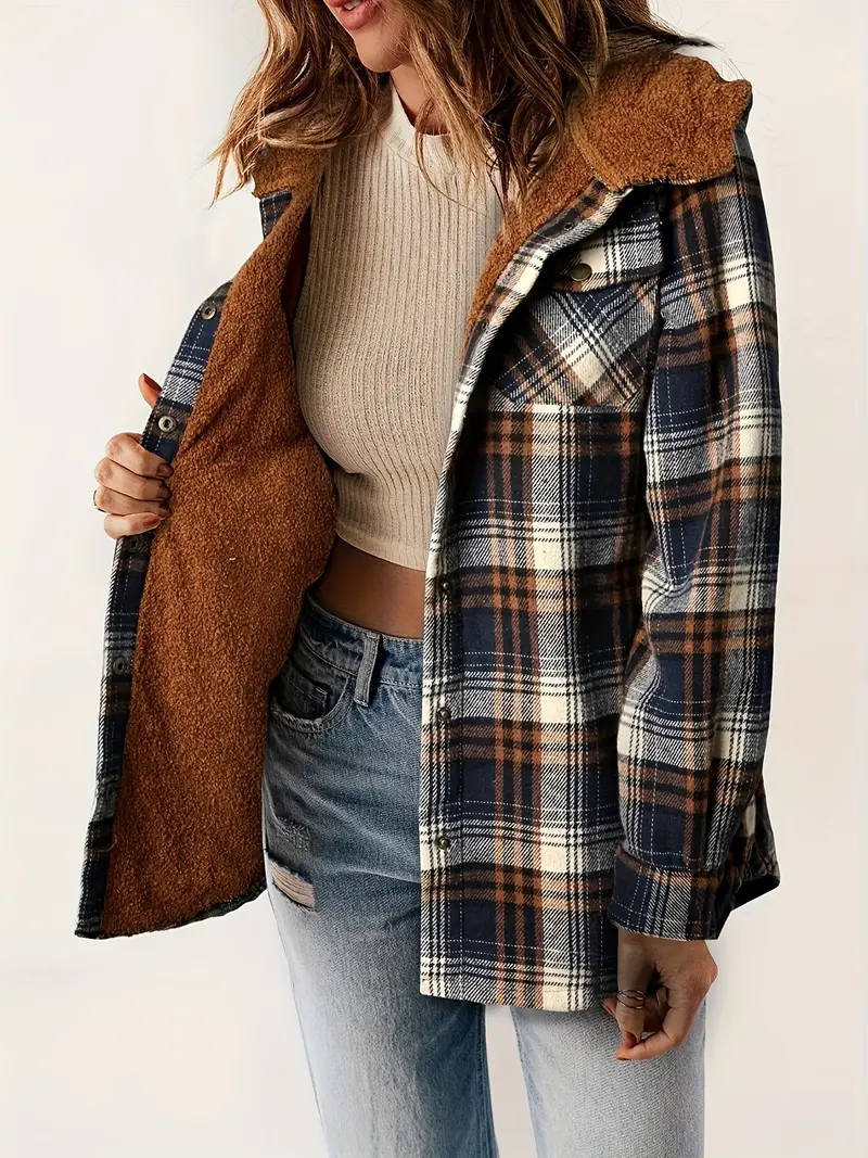 Check Jacket with Sherpa Lining for Warmth and Style