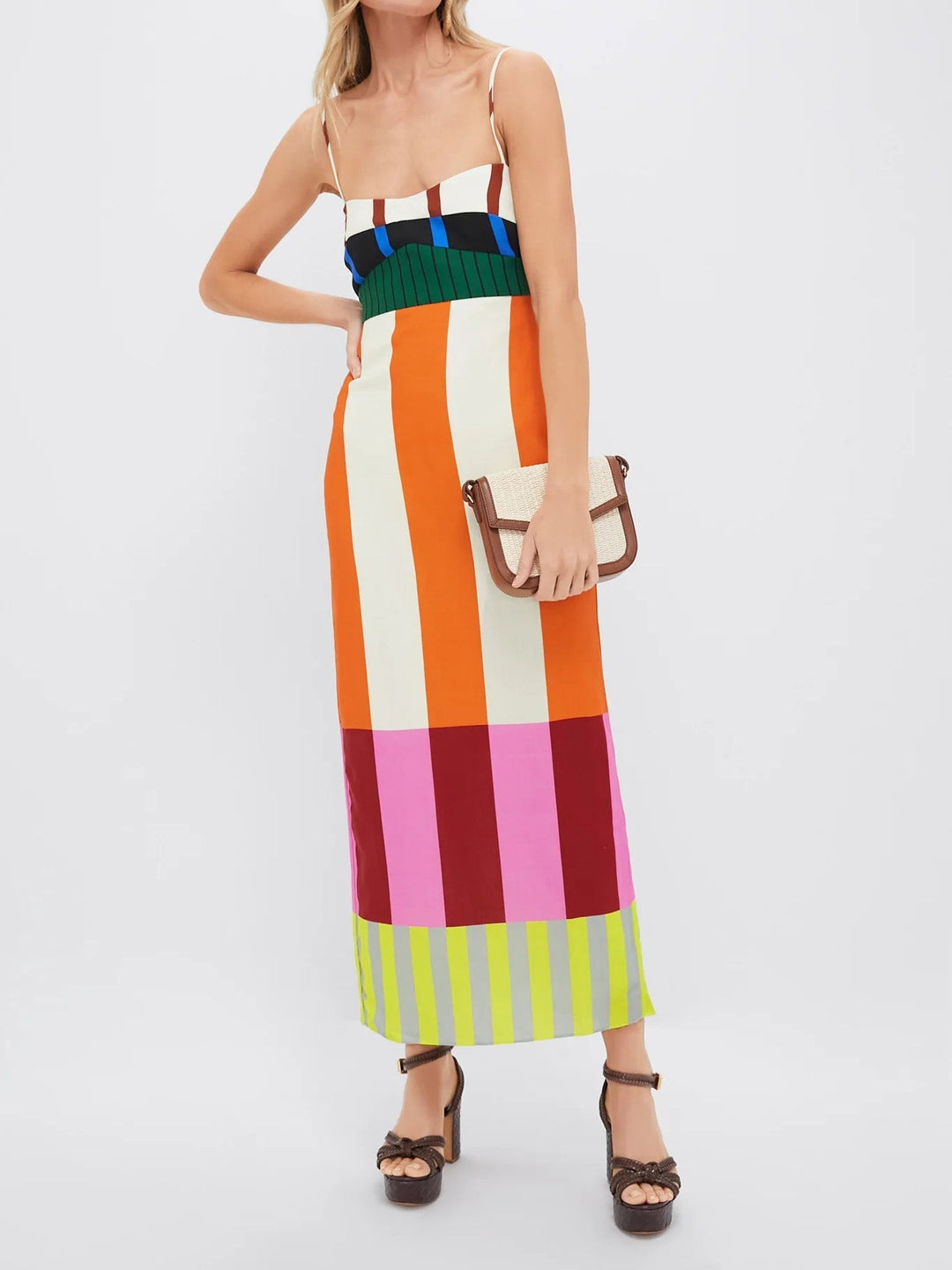 Color Block Long Dress with Thin Straps