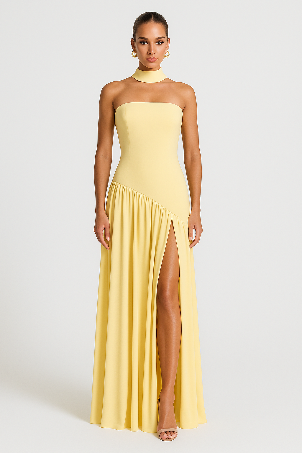 Elegant Strapless Women's Dress with High Slit